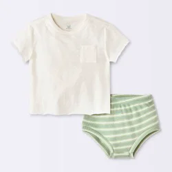 Baby Boys' 2pc Striped Short Sleeve T-Shirt and Waffle Bloomer Set - Cloud Island™ Cream 6-9M