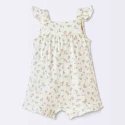 Baby Girls' Floral Ruffle Romper - Cloud Island™ Off-White 12M