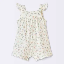 Baby Girls' Floral Ruffle Romper - Cloud Island™ Off-White 18M