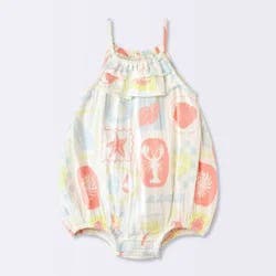 Baby Girls' Postcard Graphic Bubble Romper - Cloud Island™ Cream Newborn
