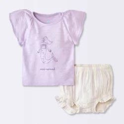 Baby Girls' 2pc Mermaid Graphic T-Shirt and Striped Bloomer Set - Cloud Island™ Purple 0-3M