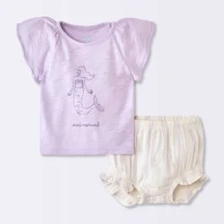 Baby Girls' 2pc Mermaid Graphic T-Shirt and Striped Bloomer Set - Cloud Island™ Purple 18M