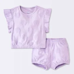 Baby Girls' Sea Shell Ruffle T-Shirt and Terry Shorts Set - Cloud Island™ Purple 0-3M