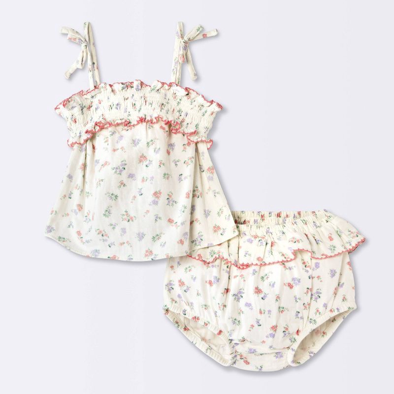 slide 1 of 4, Baby Girls' Floral Smocked Tank Top and Peplum Bloomer Set - Cloud Island™ Cream 24M, 1 ct