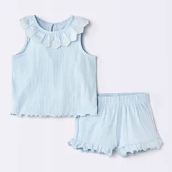 Baby Girls' 2pc Scallop Trim Tank Top and Shorts Set - Cloud Island™ Blue 24M