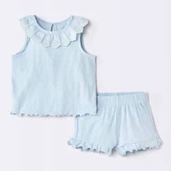 Baby Girls' 2pc Scallop Trim Tank Top and Shorts Set - Cloud Island™ Blue 24M