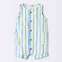 Baby Boys' Woven Striped Romper - Cloud Island™ Blue/Yellow 24M