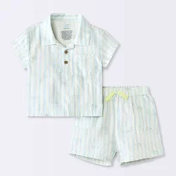 Baby Boys' Striped Fish Popover T-Shirt and Shorts Set - Cloud Island™ Blue 3-6M