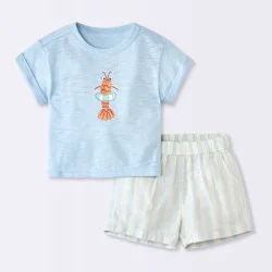 Baby Boys' "Lil Shrimp" Graphic T-Shirt and Striped Shorts Set - Cloud Island™ Blue 24M