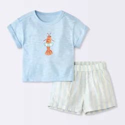 Baby Boys' "Lil Shrimp" Graphic T-Shirt and Striped Shorts Set - Cloud Island™ Blue 24M