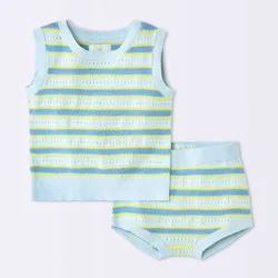 Baby Boys' Striped Sweater Tank Top and Shorts Set - Cloud Island™ Blue/Yellow 18M