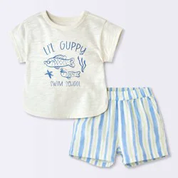 Baby Boys' "Lil Guppy" Graphic T-Shirt and Striped Shorts Set - Cloud Island™ Cream 6-9M