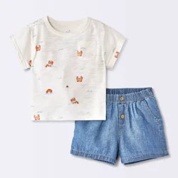 Baby Boys' Crab Graphic T-Shirt and Denim Shorts Set - Cloud Island™ Cream Newborn