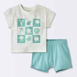 Baby Boys' Graphic T-Shirt and Chambray Shorts Set - Cloud Island™ Green 3-6M