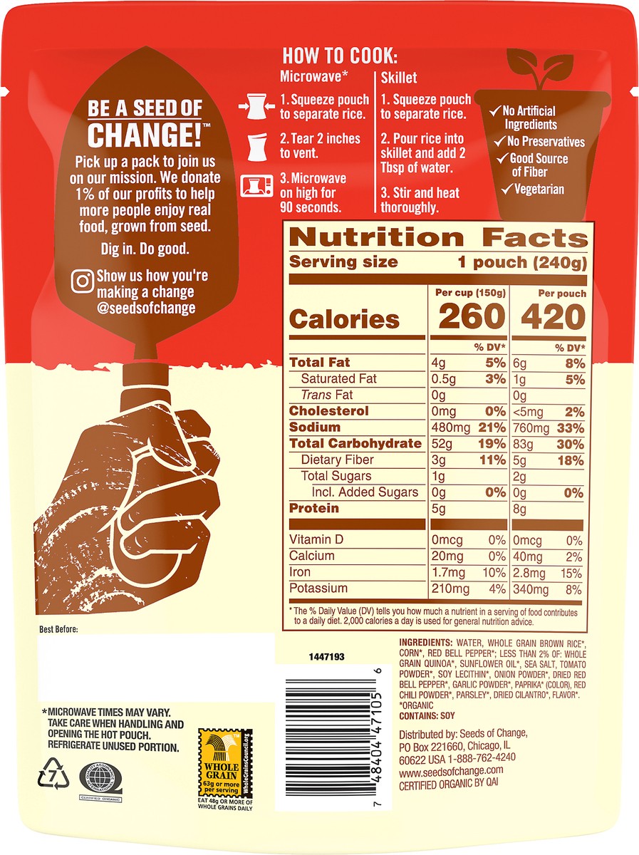 slide 3 of 3, Seeds of Change™ Certified Organic Spanish Style Rice with Quinoa, Peppers & Corn Pouch 8.5 oz, 8.5 oz