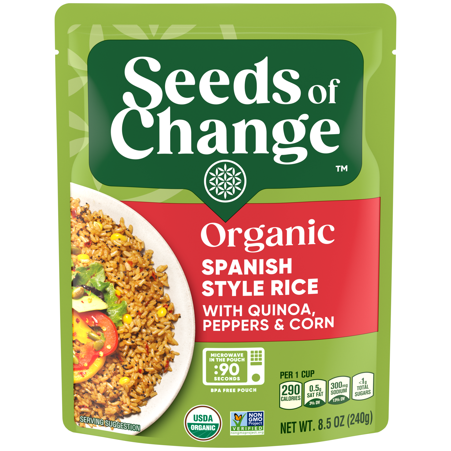 slide 1 of 3, Seeds of Change™ Certified Organic Spanish Style Rice with Quinoa, Peppers & Corn Pouch 8.5 oz, 8.5 oz