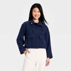 Women's Full Zipped Modern Gauze Jacket - A New Day™ Navy Blue S