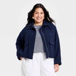 Women's Full Zipped Modern Gauze Jacket - A New Day™ Navy Blue XXL