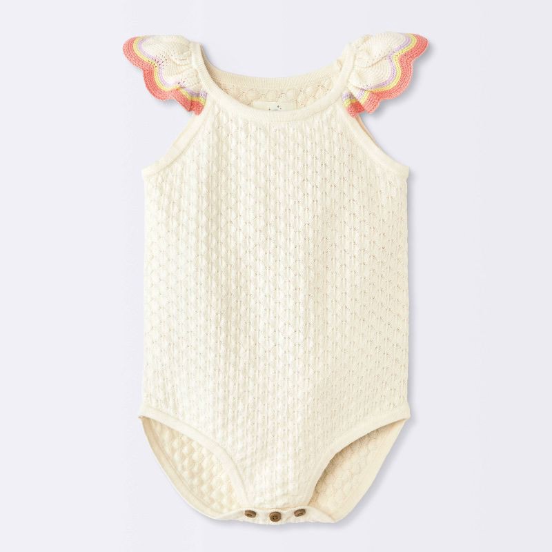 slide 1 of 4, Baby Girls' Pointelle Scallop Sweater Romper - Cloud Island™ Cream 0-3M, 1 ct
