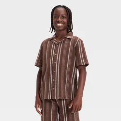Boys' Short Sleeve Striped Woven Button-Up Shirt - art class™ Brown XL