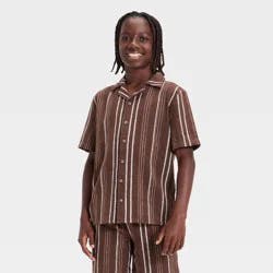 Boys' Short Sleeve Striped Woven Button-Up Shirt - art class™ Brown XL