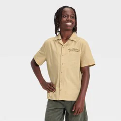 Boys' Short Sleeve Embroidered Woven Button-Up Shirt - art class™ Beige XL