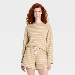 Women's Long Sleeve Boat Neck T-Shirt - Universal Thread™ Tan Striped XS