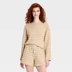 Women's Long Sleeve Boat Neck T-Shirt - Universal Thread™ Tan Striped XS