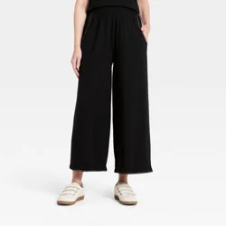 Women's Mid-Rise Wide Crop Leg Jersey Knit Pull-On Pants - Universal Thread™ Black XS