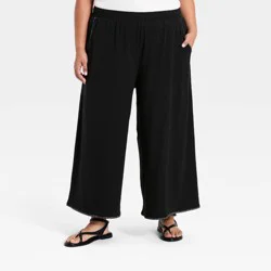 Women's Mid-Rise Wide Crop Leg Jersey Knit Pull-On Pants - Universal Thread™ Black XXL