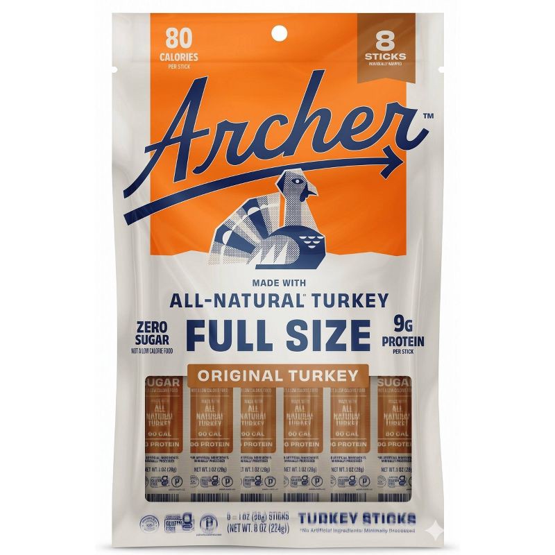 slide 1 of 7, Archer Jerky Original Turkey Meat Sticks - 9g Protein - 8oz/16ct, 9 gram, 8 oz, 16 ct