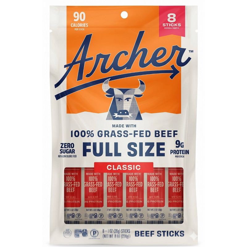 slide 1 of 7, Archer Jerky Classic Beef Meat Sticks - 9g Protein - 8oz/16ct, 9 gram, 8 oz, 16 ct