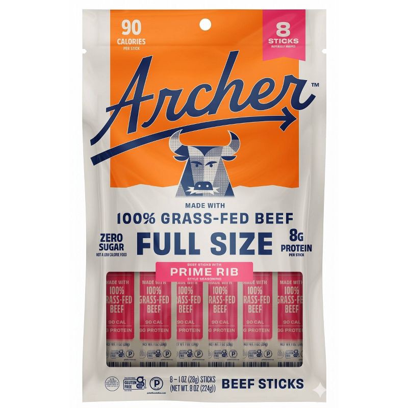 slide 1 of 6, Archer Jerky Prime Rib Beef Meat Sticks - 8oz/16ct, 16 ct; 8 oz