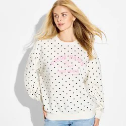Zoe+Liv Women's Paris Fleece Graphic Pullover Sweatshirt - White Polka Dots XL