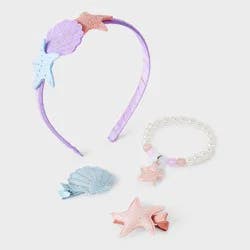 Toddler Girls' 4pk Mermaid Headband Clip and Jewelry Set - Cat & Jack™ Blue/Pink/Purple