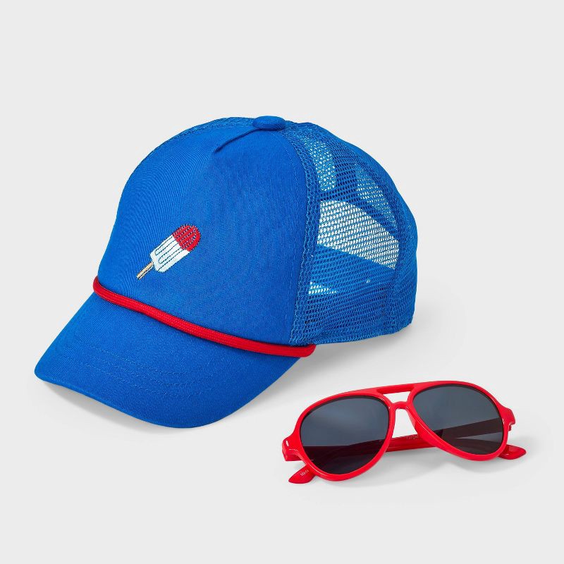 slide 1 of 4, Toddler Sunglasses with Popsicle Trucker Hat Set - Cat & Jack™ Blue/Red, 1 ct