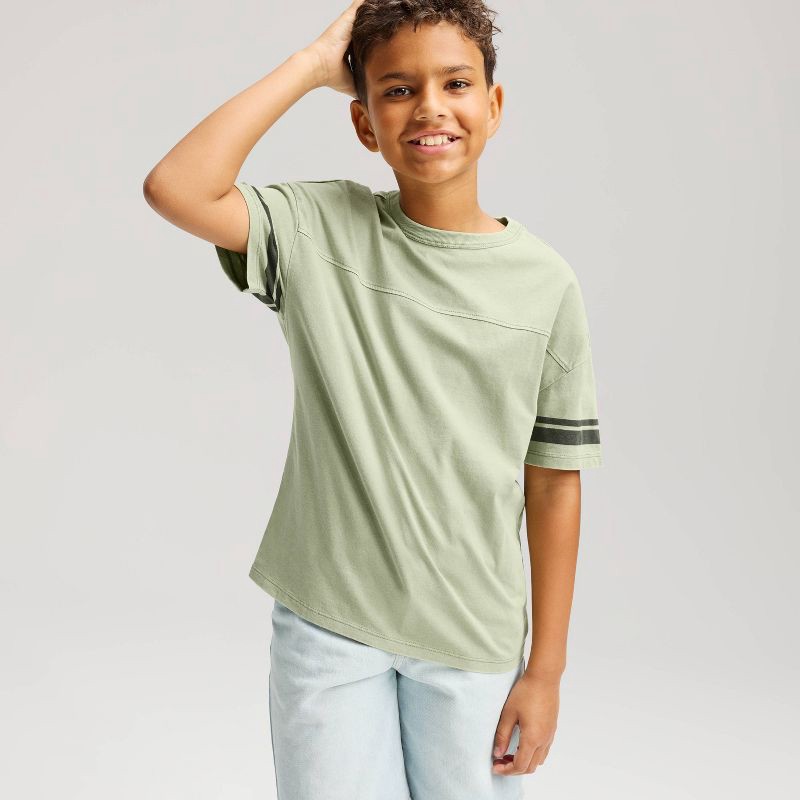 slide 1 of 3, Boys' Short Sleeve Seamed Washed T-Shirt - Cat & Jack™ Olive Green M, 1 ct