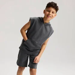 Boys' Sleeveless French Terry Hoodie - Cat & Jack™ Charcoal Gray S