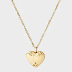 Brass Letter "L" Heart Locket with Initial Pendant Necklace - A New Day™ Gold