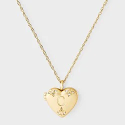 Brass Letter "C" Heart Locket with Initial Pendant Necklace - A New Day™ Gold