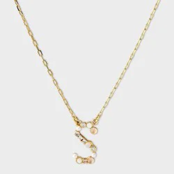 14k Gold Dipped Opal Pearl & Cubic Zirconia Letter "S" Initial Necklace - A New Day™ Gold