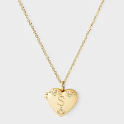 Brass Letter "S" Heart Locket with Initial Pendant Necklace - A New Day™ Gold