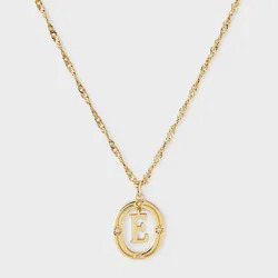 14k Gold Dipped Cubic Zirconia Letter "E" Open Oval Initial Pendant Necklace - A New Day™ Gold