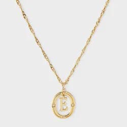 14k Gold Dipped Cubic Zirconia Letter "E" Open Oval Initial Pendant Necklace - A New Day™ Gold