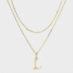 14k Gold Dipped "L" Twist Initial Cubic Zirconia Bail Multi-Strand Necklace - A New Day™ Gold