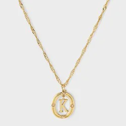 14k Gold Dipped Cubic Zirconia Letter "K" Open Oval Initial Pendant Necklace - A New Day™ Gold
