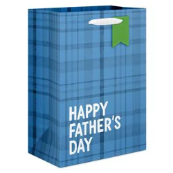 American Greetings Large Father's Day Gift Bag, Blue Plaid 1 Bag 13"x10"