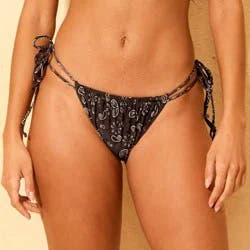 Women's Bandana Print Low-Rise Extra High Leg Adjustable Coverage Double Side-Tie Bikini Bottom - Wild Fable™ Brown L
