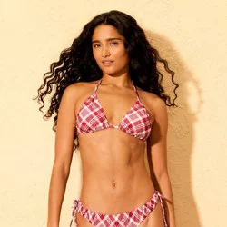 Women's Ruched Medium Coverage Triangle Bikini Top - Wild Fable™ Burgundy Plaid Print L