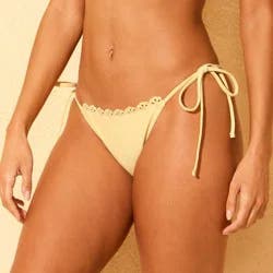 Women's Embroidered Eyelet Trim Low-Rise High Leg Cheeky Bikini Bottom - Wild Fable™ Yellow S